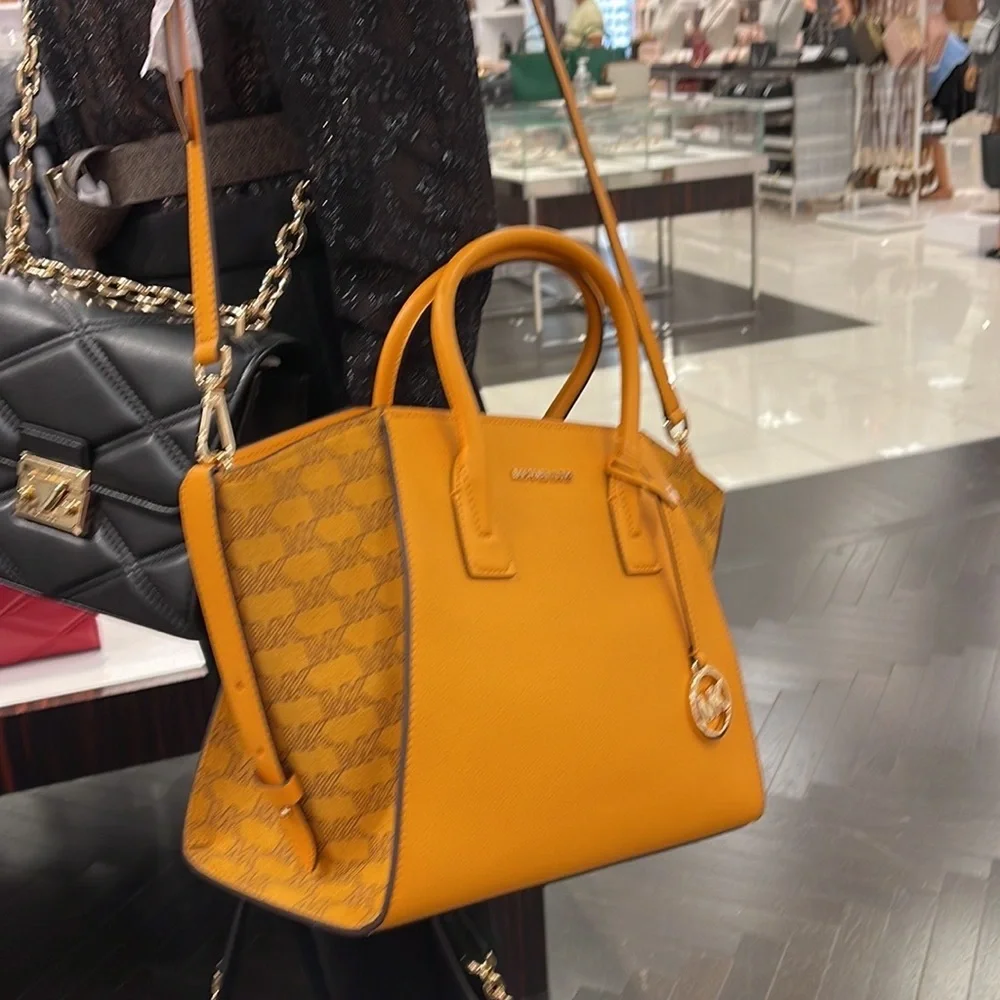 Michael Kors Avril Large Top Zip Satchel Shoulder Bag Honeycomb